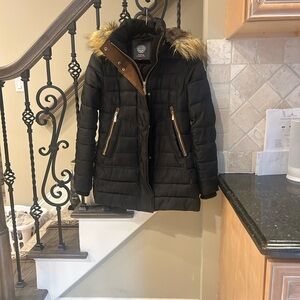 Vince Camuto Black Puffer with Brown Accents
